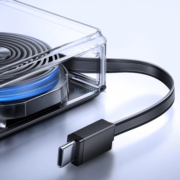 Joyroom JR-PR1 10000mAh 22.5W Powerbank beépített visszahúzható USB-C kábellel - Fekete