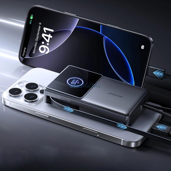 Joyroom JR-PR1 10000mAh 22.5W Powerbank beépített visszahúzható USB-C kábellel - Fekete