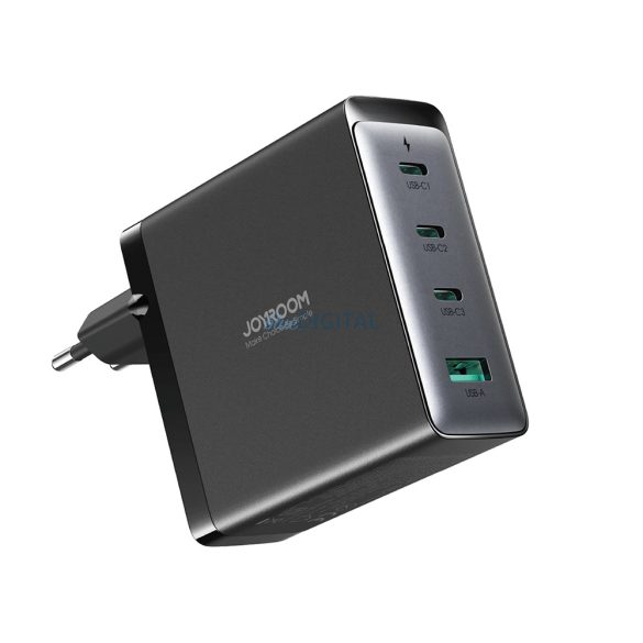 Joyroom JR-TCG05EU hálózati töltő 1xUSB-A és 3xUSB-C csatlakozással és Type-C - Type-C 1.2m kábellel GaN 140W - fekete