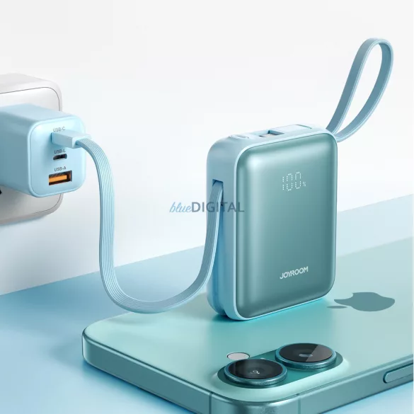Joyroom JR-PBF27 22.5W 10000mAh Powerbank két beépített kábellel - Kék