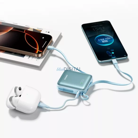 Joyroom JR-PBF27 22.5W 10000mAh Powerbank két beépített kábellel - Kék