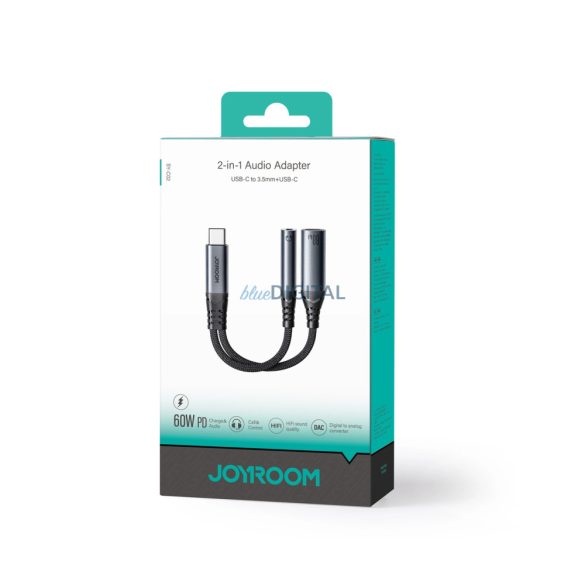 Joyroom SY-C02 2in1 DAC adapter USB-C USB-C / 3,5 mm-es mini jack csatlakozóra - fekete