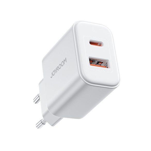 Joyroom JR-TCF05 20W USB-C / USB-A gyors kétportos fali töltő - fehér + USB-C - Lightning 1m