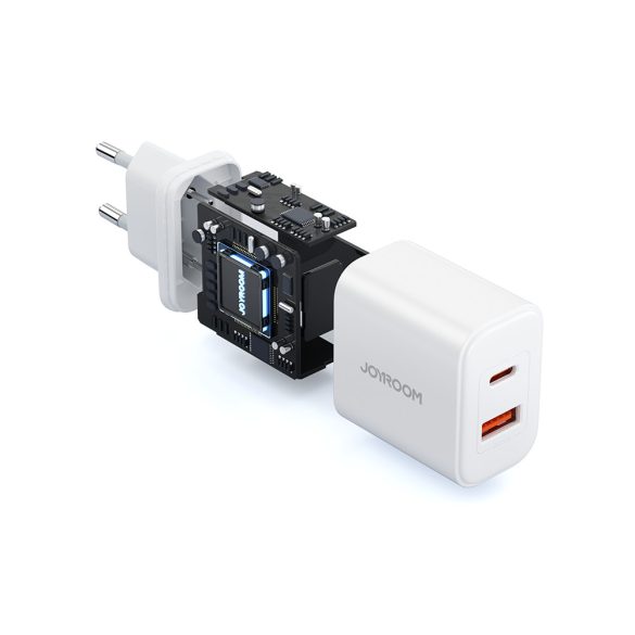 Joyroom JR-TCF05 20W USB-C / USB-A gyors kétportos fali töltő - fehér + USB-C - Lightning 1m