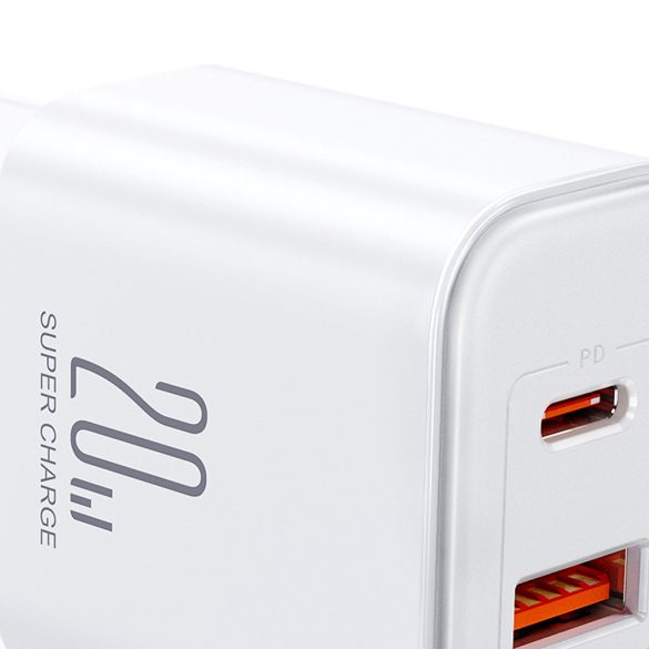 Joyroom JR-TCF05 20W USB-C / USB-A gyors kétportos fali töltő - fehér + USB-C - Lightning 1m