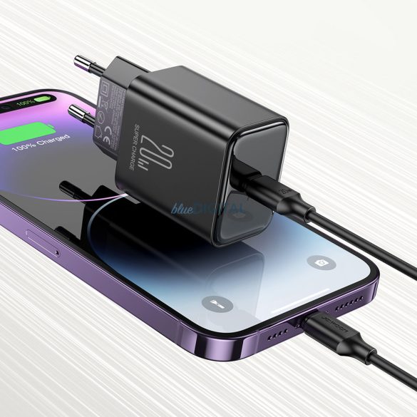 USB C töltő 20W PD Joyroom JR-TCF06 USB C kábellel - Lightning | fekete