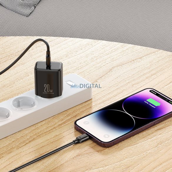 USB C töltő 20W PD Joyroom JR-TCF06 USB C kábellel - Lightning | fekete