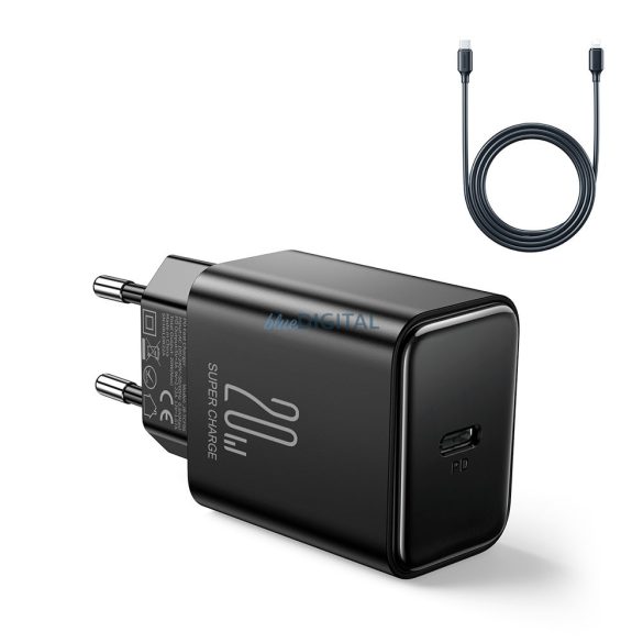 USB C töltő 20W PD Joyroom JR-TCF06 USB C kábellel - Lightning | fekete