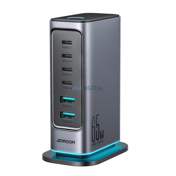 Joyroom JR-TCM02 hálózati töltő 2xUSB-A és 4x-USB-C csatlakozással GaN 65W - sötétszürke