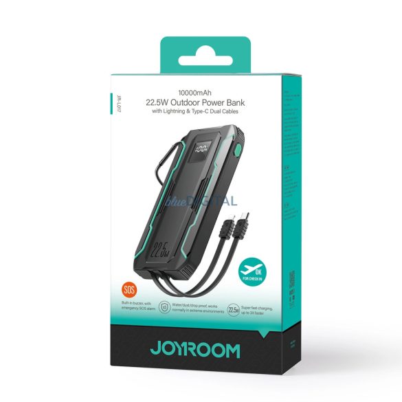 Joyroom JR-L017 Powerbank beépített USB-C / Lightning kábelekkel 22.5W 10000mAh - fekete