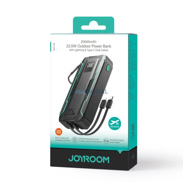 Joyroom JR-L018 22.5W 20000mAh Powerbank beépített USB-C / Lightning kábel - fekete
