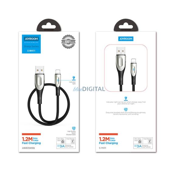 Joyroom Sharp Series gyorstöltő kábel USB-A - Lightning 3A 2m fekete (S-M411)