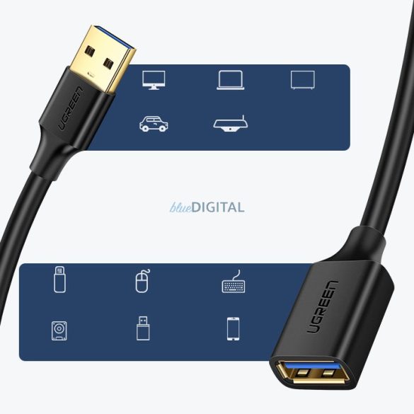 Ugreen kábel hosszabbító adapter USB 3.0 (female) - USB 3.0 (male) 1m fekete (10368)