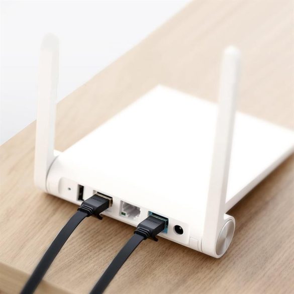 Ugreen lapos kábel Internet hálózati kábel Ethernet Patchkábel RJ45 Cat 7 STP LAN 10 Gbps 3m fekete (NW106 11262)