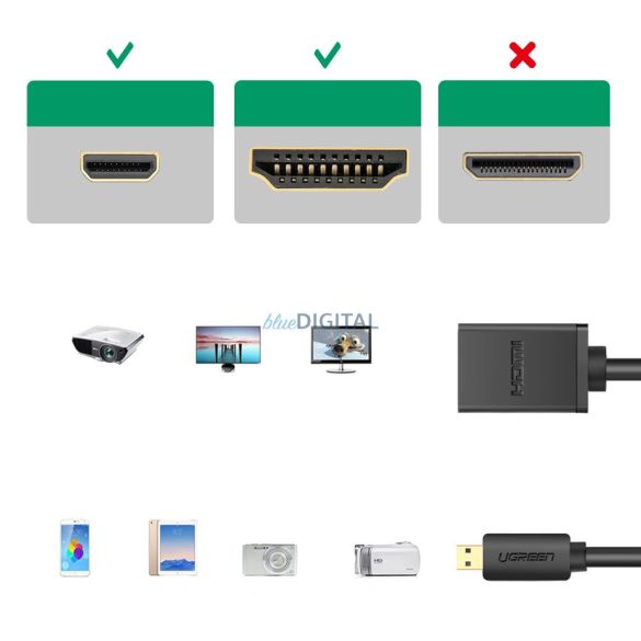 Ugreen kábel adapter kábel HDMI adapter - micro HDMI 19 tűs 20cm fekete (20134)