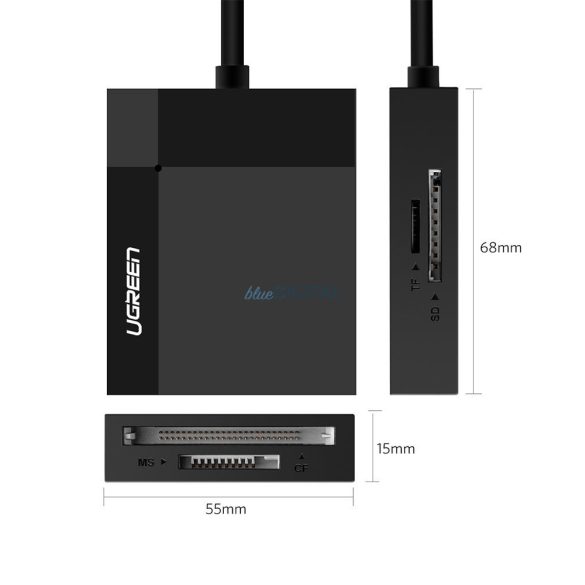 Ugreen USB 3.0 SD / micro SD / CF / MS memóriakártya-olvasó fekete (CR125 30333)