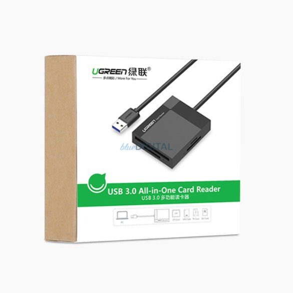 Ugreen USB 3.0 SD / micro SD / CF / MS memóriakártya-olvasó fekete (CR125 30333)