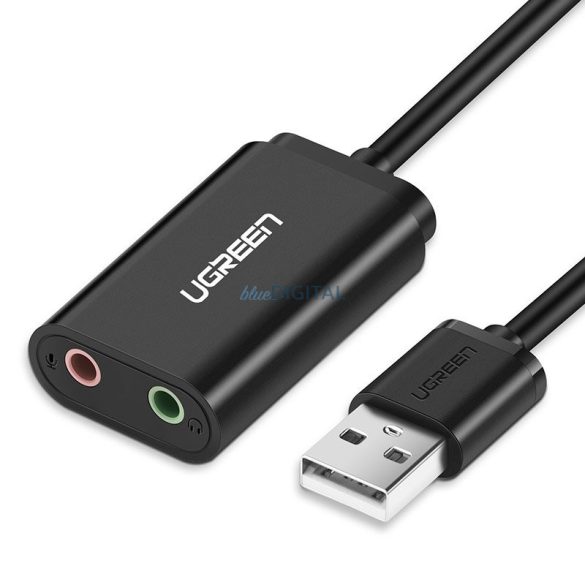 Ugreen külső hangkártya zenei adapter USB - 3,5 mm mini jack 15cm fekete (30724)