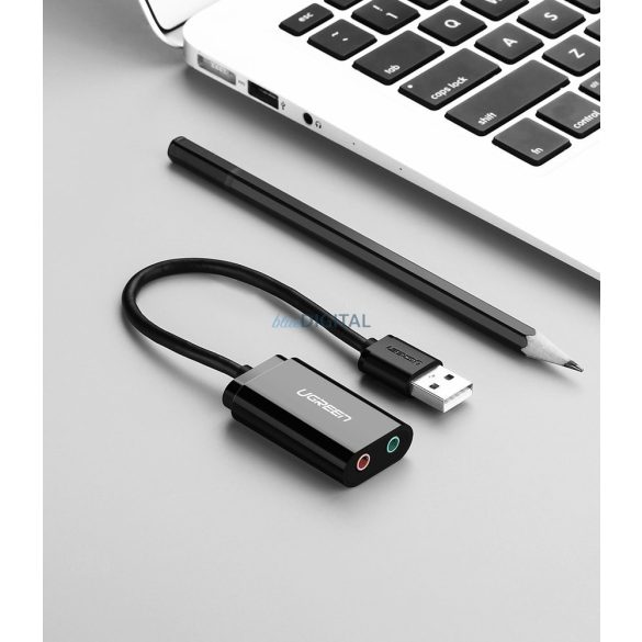 Ugreen külső hangkártya zenei adapter USB - 3,5 mm mini jack 15cm fekete (30724)