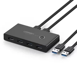   Ugreen kapcsolódoboz HUB kapcsoló 4x USB 3.0 Gen 1 USB elosztó két számítógépre fekete (US216 30768)