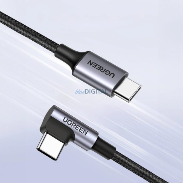 Ugreen US255 USB-C és szögletes USB 2.0 CM/M kerek kábel Alumínium héj nikkelezés 0.5m szürke fekete