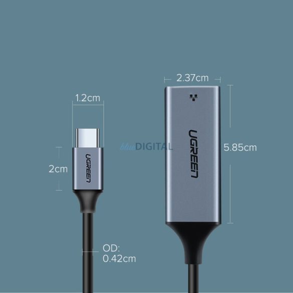 Ugreen külső hálózati adapter RJ45 - USB Type C (1000 Mbps / 1 Gbps) Gigabit Ethernet szürke (CM199)