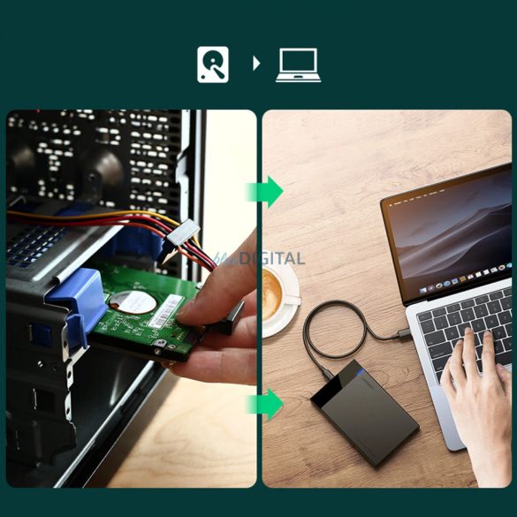Ugreen adapterház SATA 2.5'' 6TB meghajtó USB-C 3.0 fekete (US221)