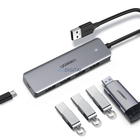 Ugreen USB HUB - 4x USB 3.2 Gen 1micro USB tápcsatlakozó szürke (CM219 50985)