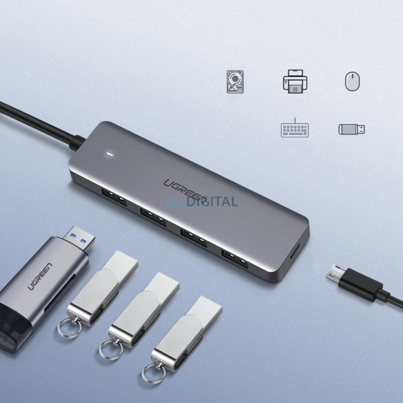 Ugreen USB HUB - 4x USB 3.2 Gen 1micro USB tápcsatlakozó szürke (CM219 50985)