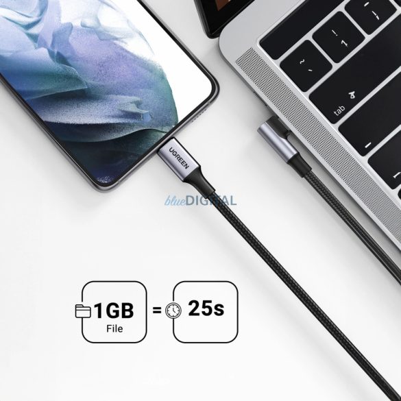 Ugreen US334 USB-C / USB-C 90º 480Mb/s 2m-es szögletes kábel - fekete