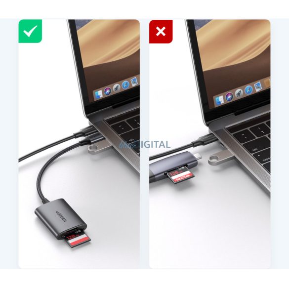 Ugreen CM401 USB C 5Gb/s SD/TF kártyaolvasó - szürke