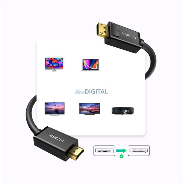 DisplayPort - HDMI kábel Ugreen DP101 4K 3m - fekete - fekete