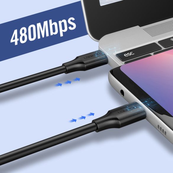 Ugreen USB Type-c töltés és adatkábel 3a 2m fekete (US286)