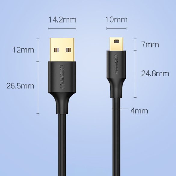 Ugreen 5 tűs aranyozott USB -kábel - Mini USB 0,5 m fekete (US132)