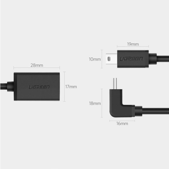 Ugreen US249 mini USB-B (apa) - USB-A (anya) OTG adapter 10cm - szürke