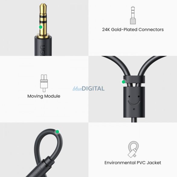 Ugreen audio adapter jack 3,5 mm-es apa és 2xRCA női kábel 0,25m szürke (AV109)