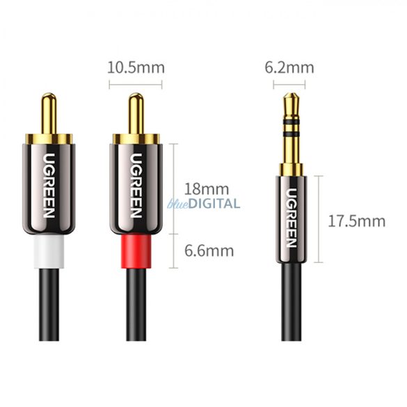 Ugreen audio kábel 3,5 mm mini jack - 2RCA 1,5 m fekete (AV116)