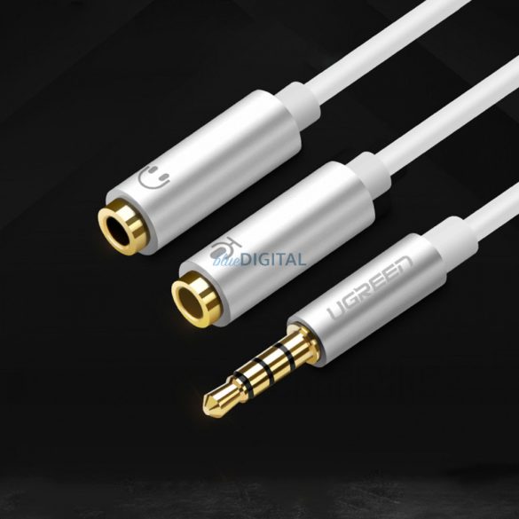 Ugreen kábel fejhallgató osztó mini jack 3,5 mm - 2 x mini jack 3,5 mm (2 x sztereó kimenet) 20cm fehér (AV134)