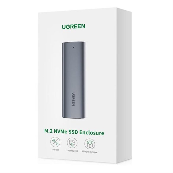 Ugreen M.2 SSD ház USB 3.2 Gen 2 meghajtó (SuperSpeed ​​USB 10 Gbps) + USB Type C kábel 0,5 m szürke (CM400 10902)