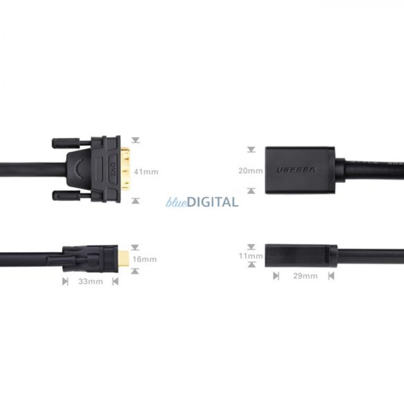 Ugreen adapter kábel DVI (férfi) - HDMI (női) 0.15m fekete (20118)
