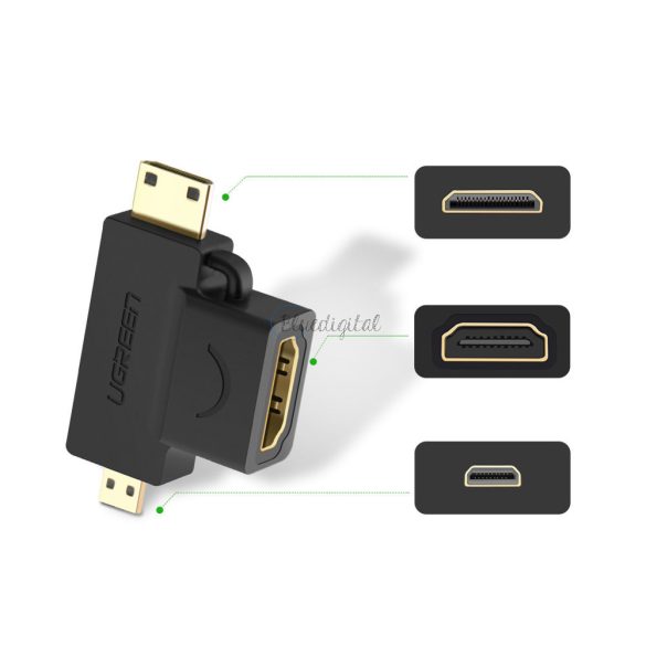 Ugreen adapter HDMI A tok (anya) a mini hdmi (apa) / Micro HDMI (apa) fekete (20144)