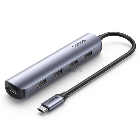 Ugreen adapter USB type-c - HDMI / 4 x USB szürke (cm417)