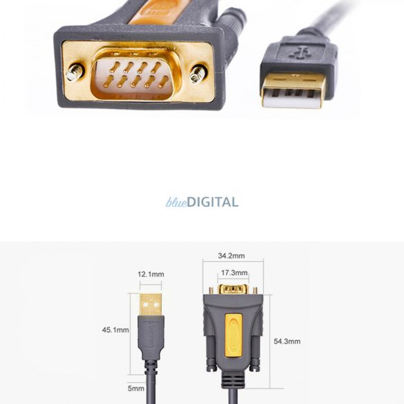 Ugreen adapter kábel USB-A - DB9 RS-232 1.5m szürke (CR104)