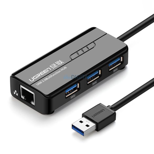 Ugreen 20265 USB-A / RJ45 1000 Mbps HUB 3x USB 3.0 hálózati adapter - fekete