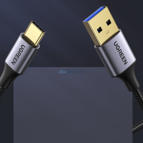 Ugreen US187 USB3.0 A/M és USB-C/M 2M kábel sötétszürke alumínium köpennyel Fekete