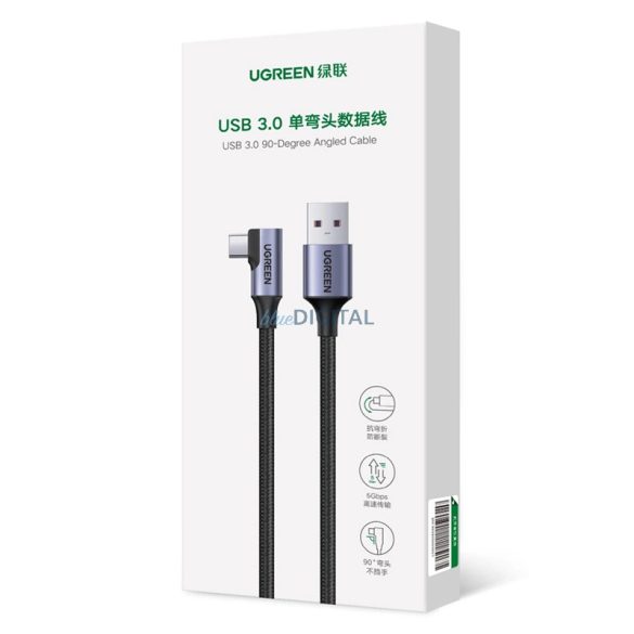 Ugreen US385 USB-A / USB-C 90º 5Gb/s 3A 1m szögletes kábel - fekete