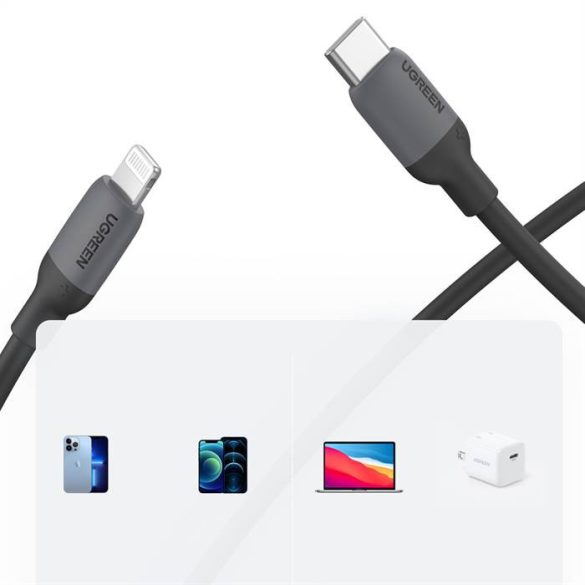 Ugreen US387 MPI USB-C, Lightning Szilikon kábel C94 chip 1M Fekete