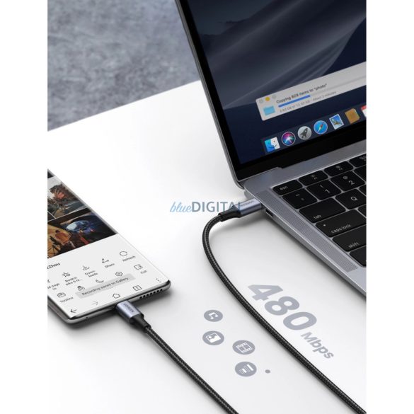 Ugreen US316 USB-C / USB-C kábel 480Mb/s 5A 0,5m - szürke