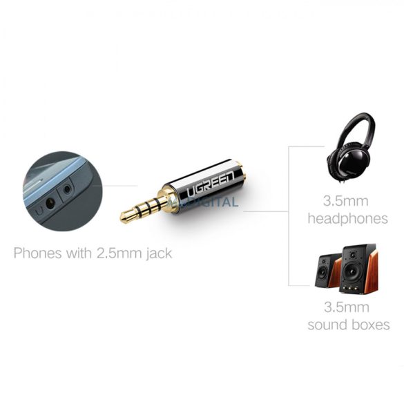 Ugreen audio adapter jack 2.5mm férfi jack 3.5mm női jackre fekete (20501)