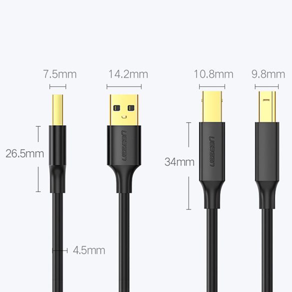 Ugreen USB type-B nyomtató kábel (apa) - USB 2,0 (apa) 480 Mbps 1 m fekete (US135 20846)